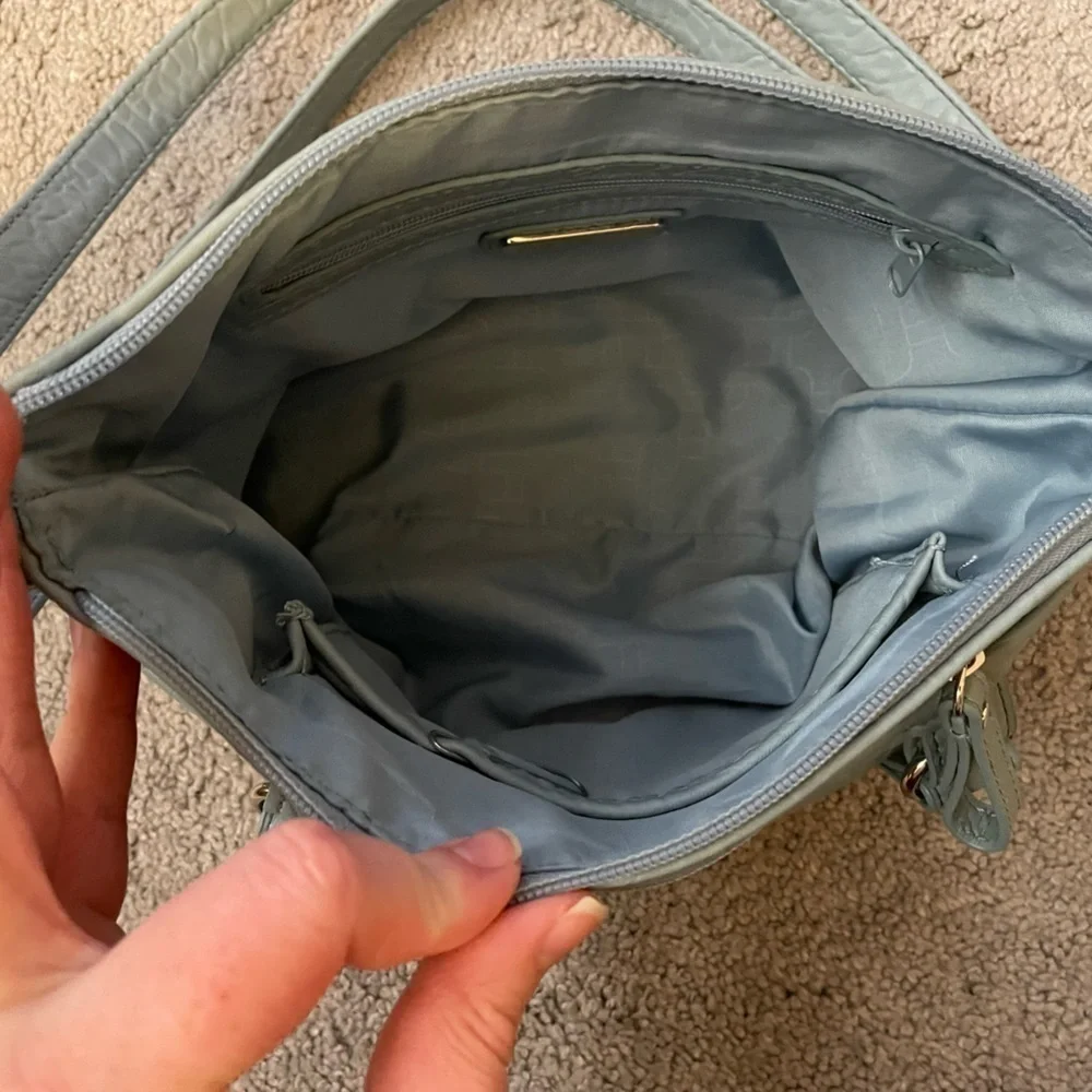 Rosetti Light Blue Crossbody Purse | Multiple Zipper Compartments | Adjustable